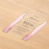 Blush Pink Gold Agate 50th Birthday Arch Acryleinladungen (Ablage )