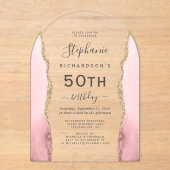 Blush Pink Gold Agate 50th Birthday Arch Acryleinladungen (Vorderseite)