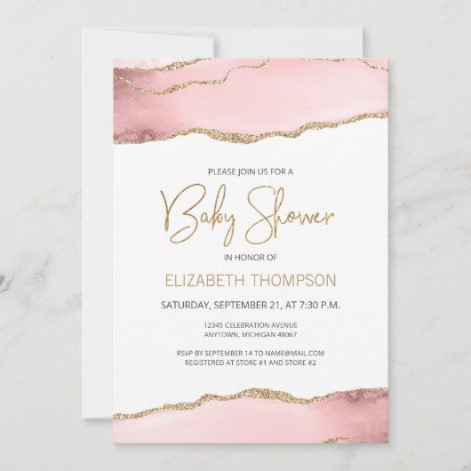 Blush Pink Gold Agate Baby Dusche (Vorderseite)