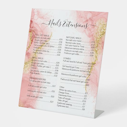 Blush Pink Gold Agate Beauty Makeup Salon Preis 2 Sockelschild (Vorderseite)