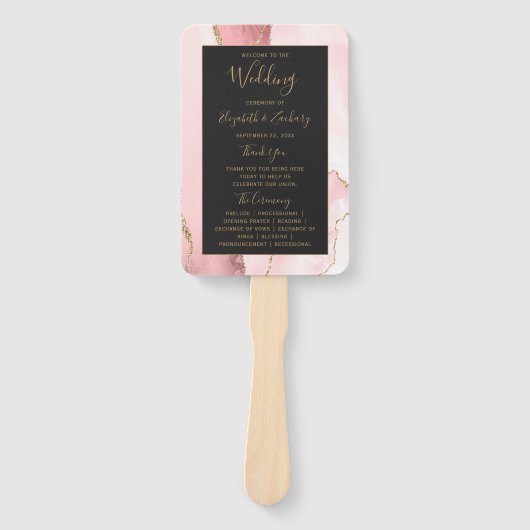 Blush Pink Gold Agate Dark Wedding Program Fächer (Vorderseite)