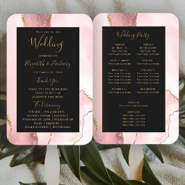 Blush Pink Gold Agate Dark Wedding Program Fächer