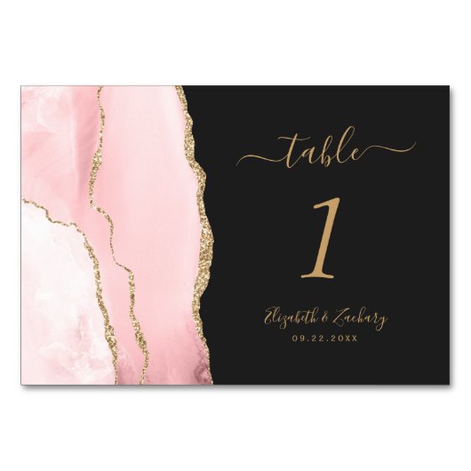 Blush Pink Gold Agate Dark Wedding Tischnummer (Vorderseite)