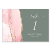 Blush Pink Gold Agate Deep Sage Green Wedding Tischnummer (Vorderseite)