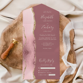 Blush Pink Gold Agate Dusty Rose Hochzeit All In One Einladung