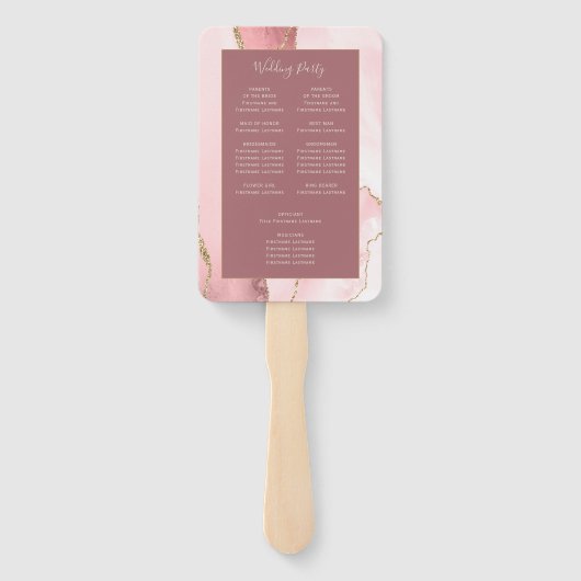 Blush Pink Gold Agate Dusty Rose Hochzeitsprogramm Fächer (Rückseite)