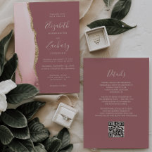 Blush Pink Gold Agate Dusty Rose QR Code Wedding