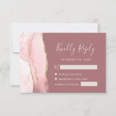 Blush Pink Gold Agate Dusty Rose Wedding RSVP Card Karte (Vorderseite)