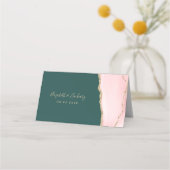 Blush Pink Gold Agate Emerald Green Wedding Table Platzkarte (Rückseite)