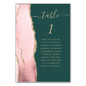 Blush Pink Gold Agate Emerald Green Wedding Tischnummer (Rückseite)