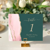 Blush Pink Gold Agate Emerald Green Wedding Tischnummer