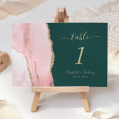 Blush Pink Gold Agate Emerald Green Wedding Tischnummer