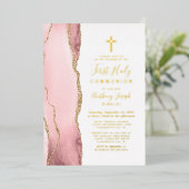 Blush Pink Gold Agate Erste Heilige Kommune Folieneinladung (Stehend vorne)