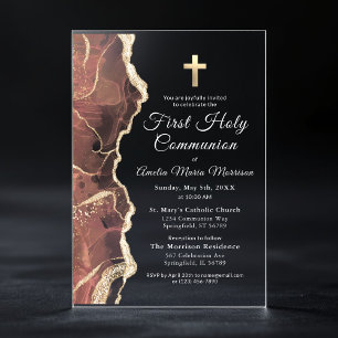 Blush Pink Gold Agate Erster Kommunion Girl Acryleinladungen