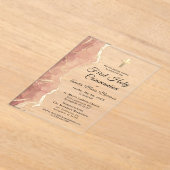 Blush Pink Gold Agate Erster Kommunion Girl Acryleinladungen (Ablage )
