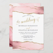 Blush Pink Gold Agate Hochzeitsfeier Einladung (Vorne/Hinten)