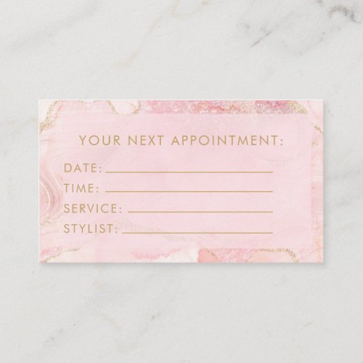 Blush Pink Gold Agate Marble Appointment Card Visitenkarte (Rückseite)