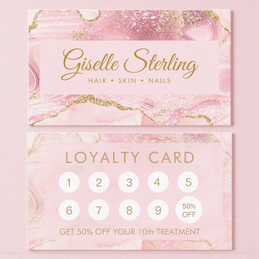 Blush Pink Gold Agate Marble Loyalty Card Terminkarte