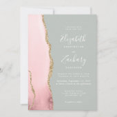 Blush Pink Gold Agate Pale Pale Sage Green Wedding Einladung (Vorderseite)