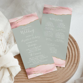 Blush Pink Gold Agate Pale Pale Sage Green Wedding Programm