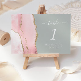 Blush Pink Gold Agate Pale Pale Sage Green Wedding Tischnummer