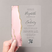 Blush Pink Gold Agate QR Code Wedding Acryleinladungen (Insitu (Handheld))