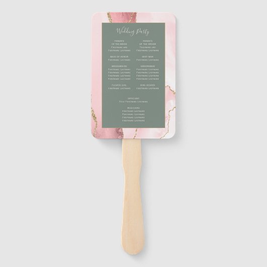 Blush Pink Gold Agate Sage Green Wedding Program Fächer (Rückseite)