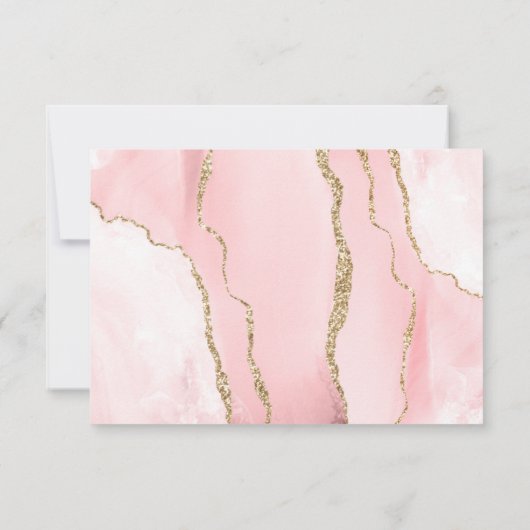 Blush Pink Gold Agate Sage Green Wedding RSVP Card (Rückseite)