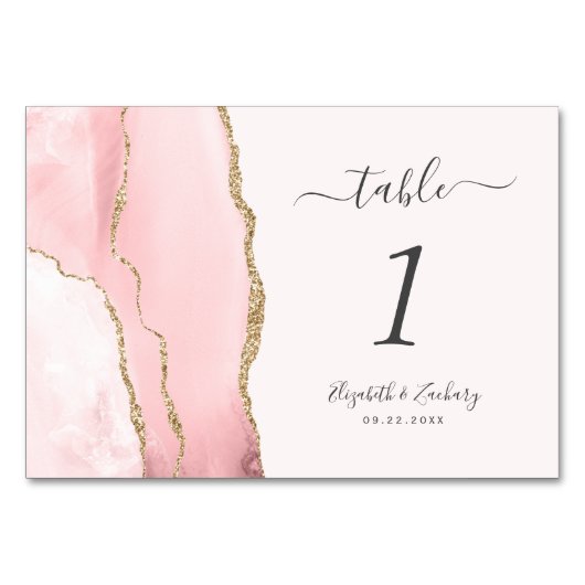 Blush Pink Gold Agate Wedding Tischnummer (Rückseite)