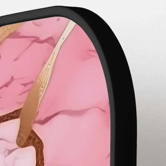 Blush Pink Gold Alkohol Tinte Marmormonogramm Pickleball Schläger (Linke Seite)