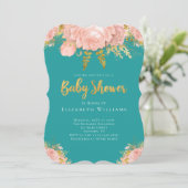 Blush Pink Gold Aquamarin Flower Girl Babydusche Einladung (Stehend Vorderseite)