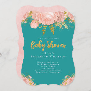 Blush Pink Gold Aquamarin Flower Girl Babydusche Einladung