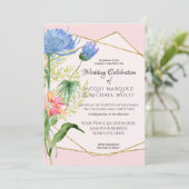 Blush Pink Gold Aquarell Moderne Blumenhochzeit Einladung (Stehend Vorderseite)