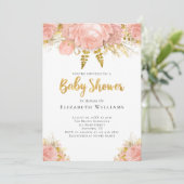 Blush Pink Gold Aquarellblume Girl Babydusche Einladung (Stehend Vorderseite)