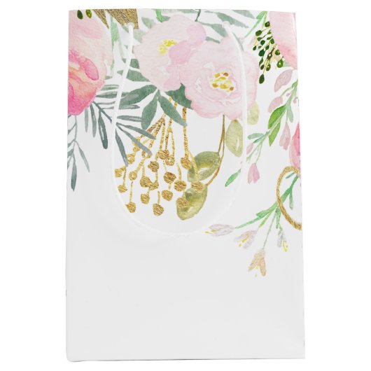 Blush Pink Gold Aquarellfarben Blume MEDIUM Bags Mittlere Geschenktüte (Vorderseite)