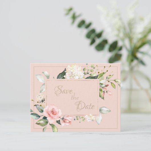Blush Pink Gold Aquarellfarben Blumenzehen Postkarte (Stehend Vorderseite)
