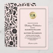 Blush Pink Gold Black Floral Wedding