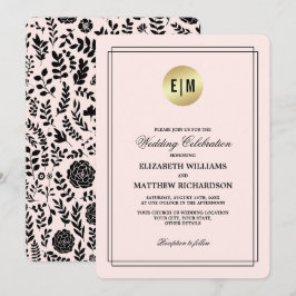 Blush Pink Gold Black Floral Wedding Einladung