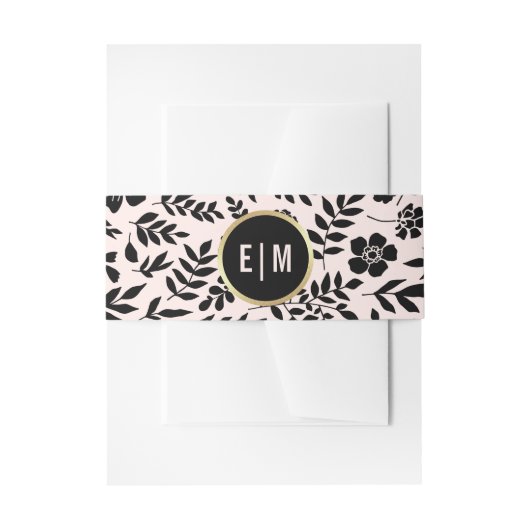 Blush Pink Gold Black Floral Wedding Einladungsbanderole (Vorderseite Beispiel)