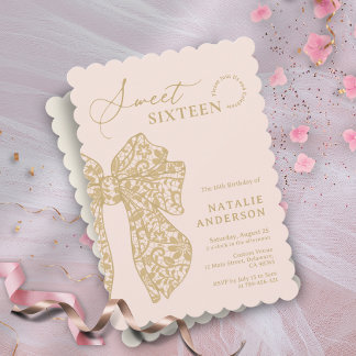 Blush Pink & Gold Bläserne Lace Bow 16 . Geburtsta Einladung