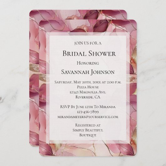 Blush Pink Gold Blätter Brautparty Einladung (Vorne/Hinten)