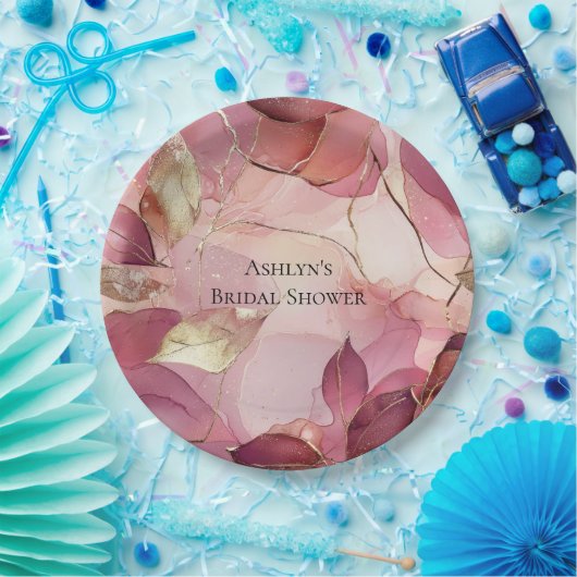 Blush Pink Gold Blätter Brautparty Pappteller (Party)