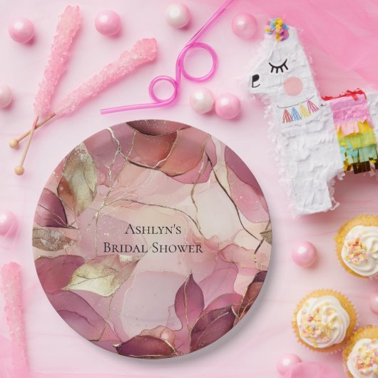 Blush Pink Gold Blätter Brautparty Pappteller (Party)