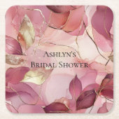 Blush Pink Gold Blätter Brautparty Rechteckiger Pappuntersetzer (Vorderseite)