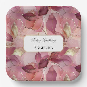 Blush Pink Gold Blätter Geburtstag Pappteller