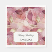 Blush Pink Gold Blätter Geburtstag Serviette (Vorderseite)