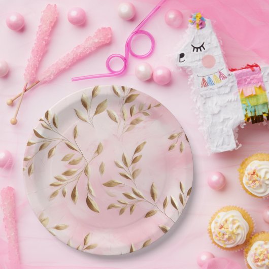 Blush Pink Gold Blätter Hochzeit Pappteller (Party)