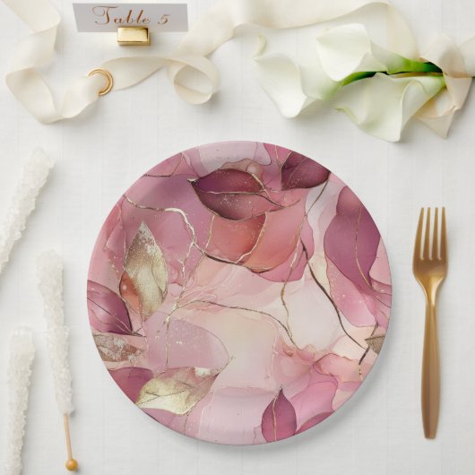 Blush Pink Gold Blätter Hochzeit Pappteller (Hochzeit)