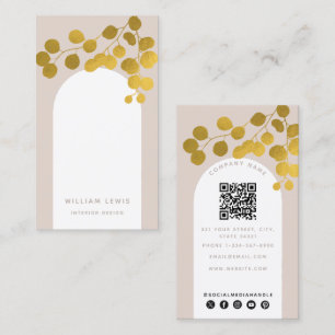 Blush Pink Gold Blätter Moderner Arch QR Code Visitenkarte