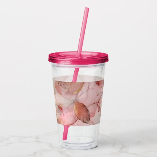 Blush Pink Gold Blätter Monogram Acryltrinkbecher (Rückseite)